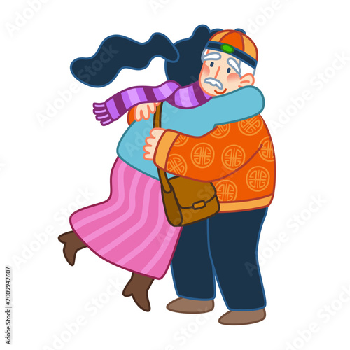Obraz na plátne Adult daughter hugging closely to her father