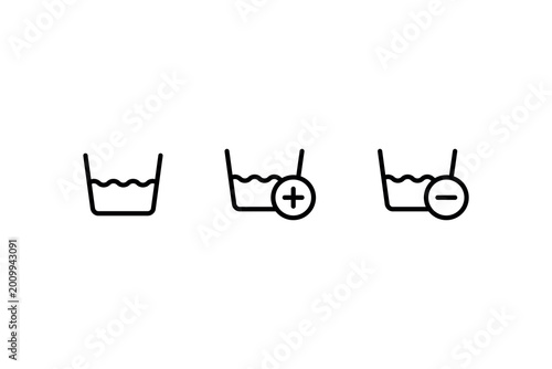 Simple line icons: glass with water level indicators plus and minus.
