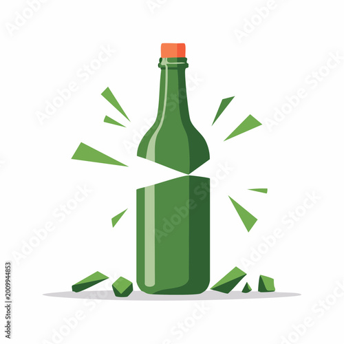 Shattered Green Glass Bottle with Orange Cap