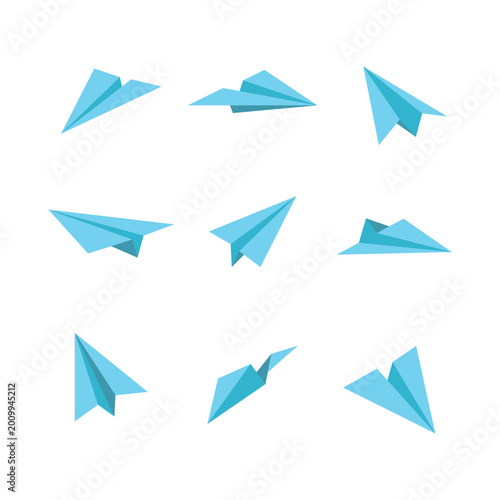 Free Download Nine blue paper airplanes vector icons isolated on white background - GFXLoad
