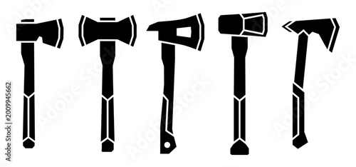 Fotografie Collection of different axe, hatchet, and tomahawk vector icons
