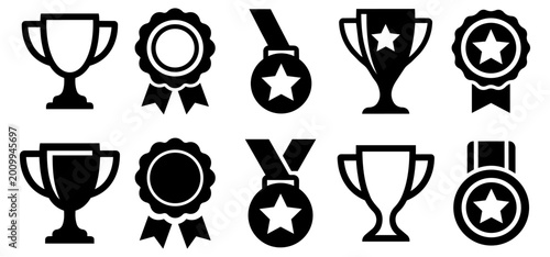 Fotografia Award, trophy, and medal vector icon set for winning and success