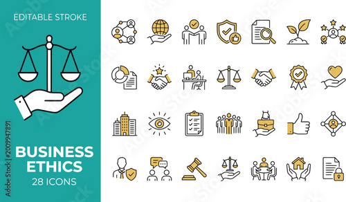 Photos Business ethics icons set for corporate responsibility and compliance