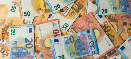 Macro Shot of Euro Banknotes 10, 20 and 50