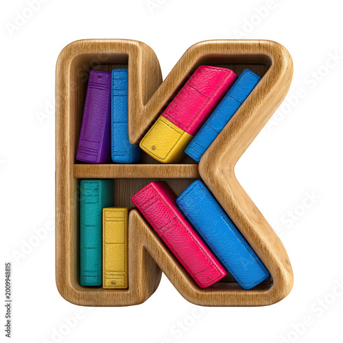 Letter K Bookshelf with Colorful Books