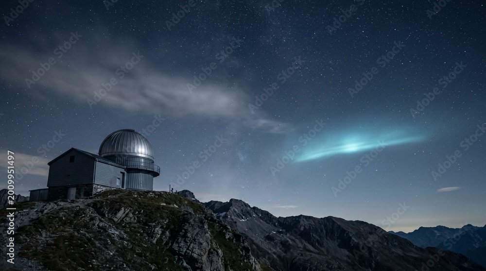 Obraz premium Watching a Blue Sky Anomaly Above a Mountain Observatory