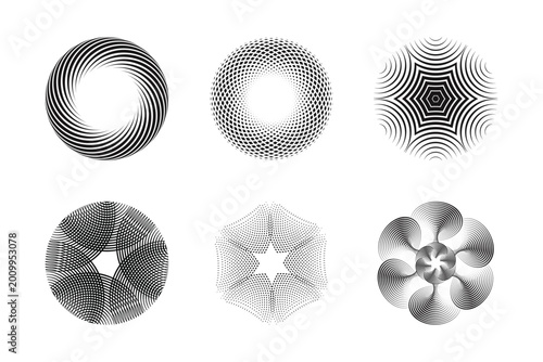 Vector illustration of abstract radial line patterns with organic geometric circles, dots, and waves.