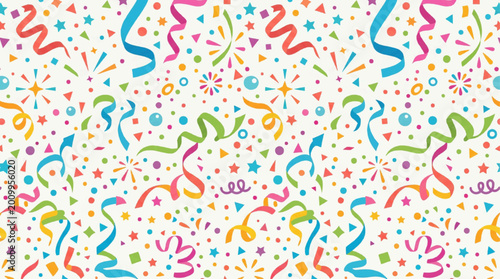 Seamless Confetti Pattern with Colorful Celebration Elements
