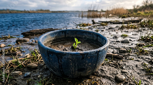 Resilient Plant Growth in Wetland Environment | New Life Emerging from Coastal Habitat | Nature's Persistence in Muddy Shore Setting