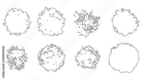 Foto Top view of stylized tree crowns with intricate foliage patterns.
