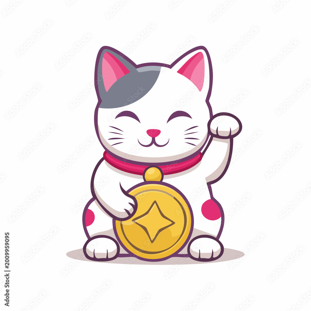 Fototapeta premium Maneki Neko Lucky Cat with Gold Coin