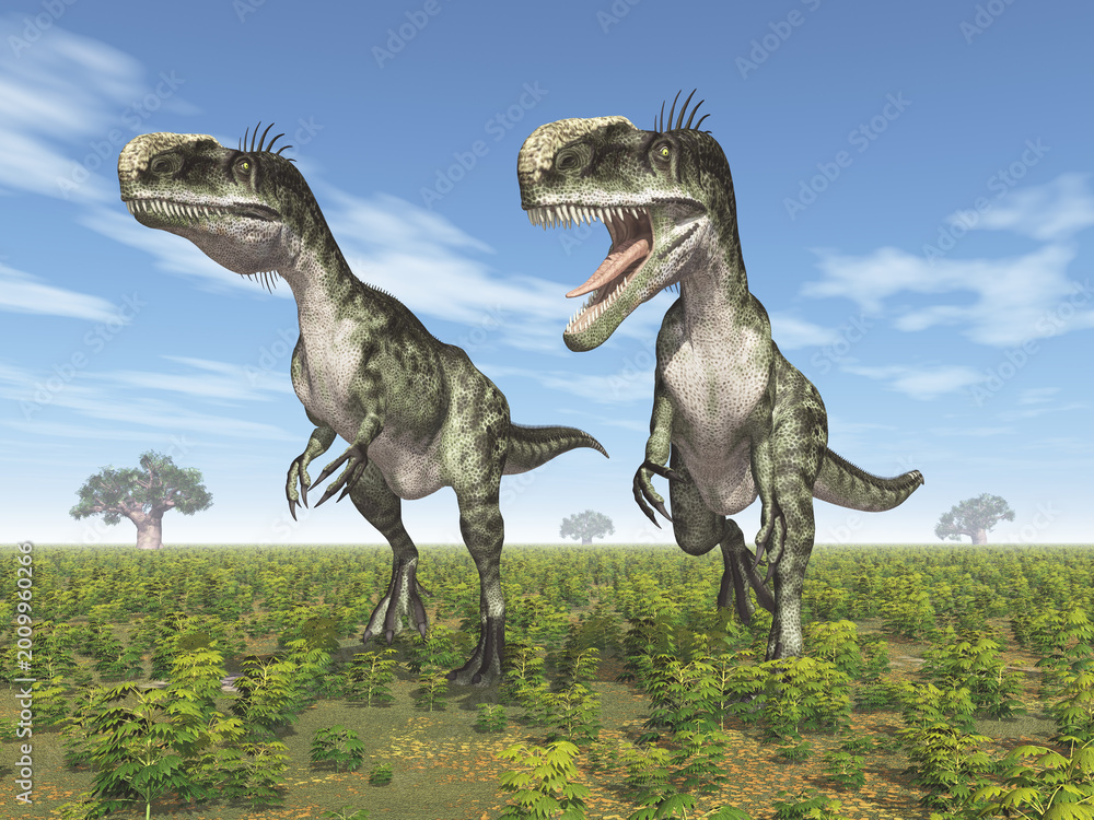 Fototapeta premium Dinosaurier Monolophosaurus in einer Landschaft