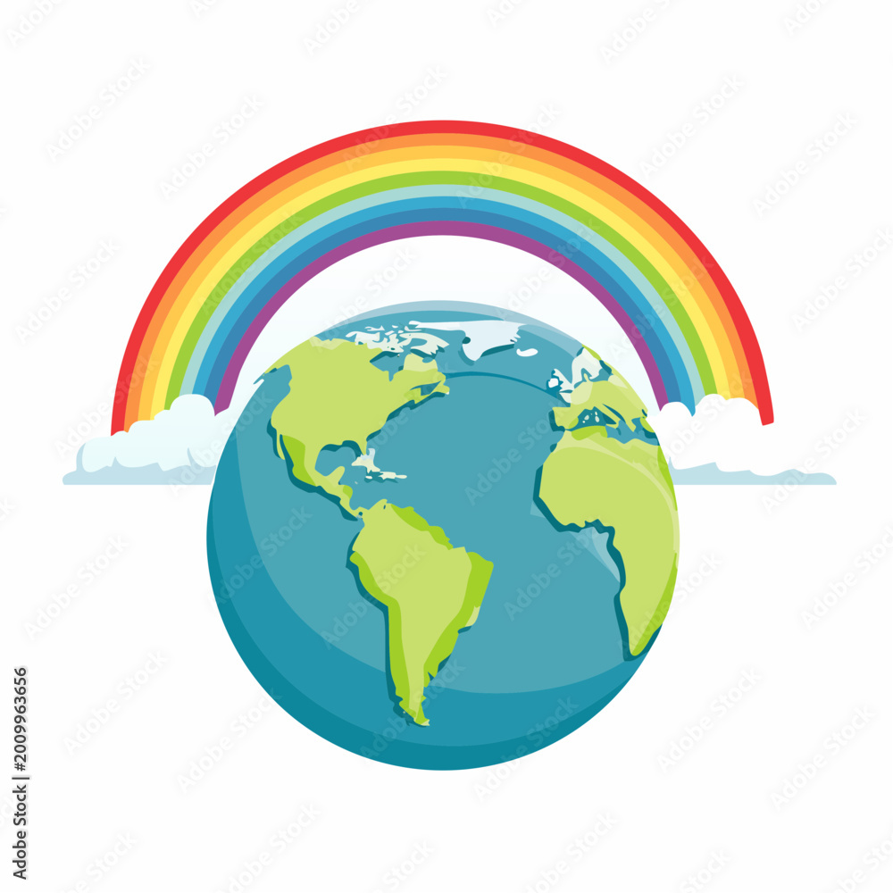 Obraz premium Earth with Rainbow and Clouds