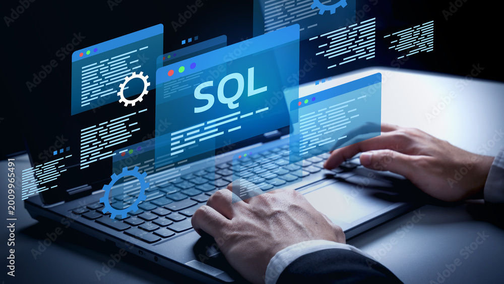 Fototapeta premium SQL Programming in Action: A software developer is engrossed in crafting the digital future with the power of SQL, working in a modern environment