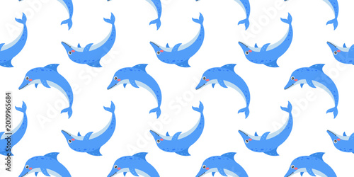 Photography Cute seamless dolphin pattern with blue cartoon sea animals playful ocean repeat