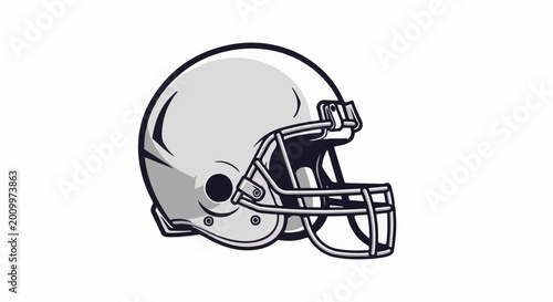 A grey and black American football helmet is depicted against a white background