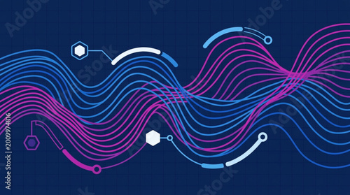 Cuadro en lienzo Vibrant wavy lines and circles pattern.