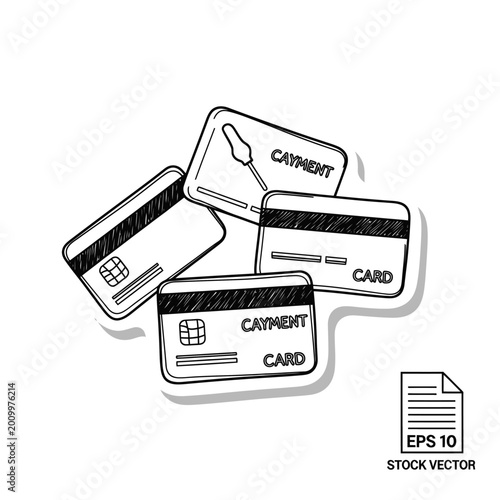 Hand Drawn Sketch Illustration of Multiple Credit Cards.