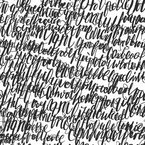 Handwritten calligraphy seamless pattern with ink script lettering.