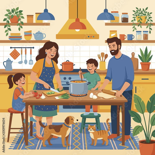 Happy Family Cooking Together in a Cozy Kitchen.