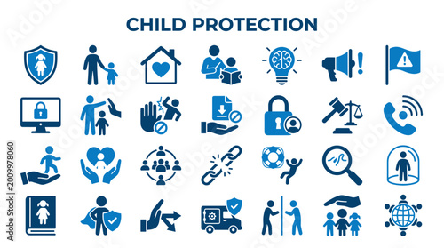 Фотография Child Protection Icons Set Representing Safety Security and Care for Children Le