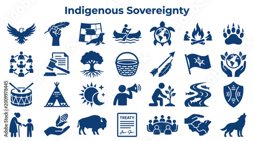 Cuadro en lienzo Indigenous sovereignty symbols representing culture history rights and self dete