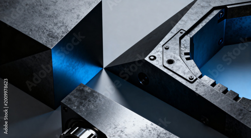 Industrial Abstract Background with Heavy Metal Geometric Machinery Components