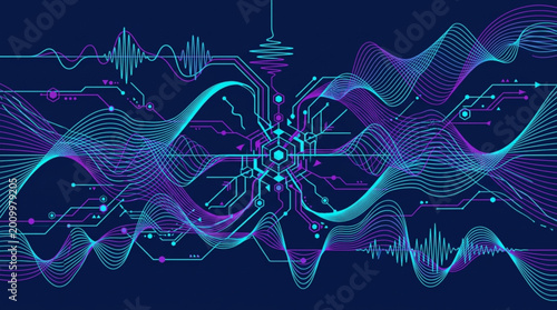 Obraz na plátne Vibrant Digital Signal Waveform Patterns.