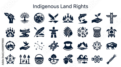Cuadro en lienzo Indigenous land rights concept art with symbols of nature culture and community