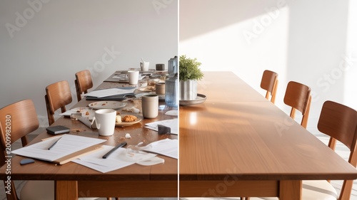 Messy Meeting Table Cleaned Into Minimal Conference Room Before After Office Cleanup