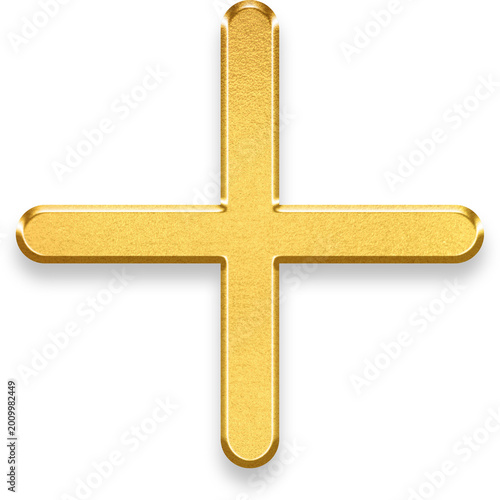 Elegant 3d gold plus symbol with metallic depth for professional addition tool and positive growth signal