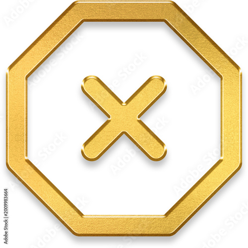 Tableau sur toile Premium 3d gold octagon x symbol for professional hazard warning and safety stop