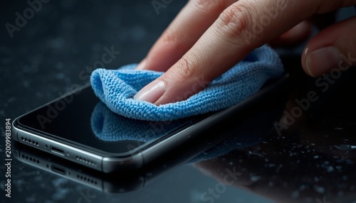 This is a close up of a person cleaning a cell phone