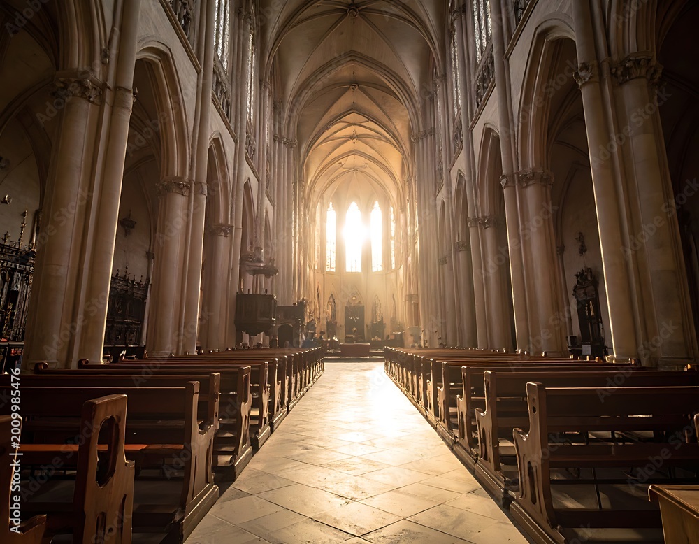 Obraz premium Interior of a historic church sanctuary.