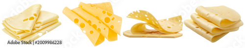 Foto Delicious yellow cheese slices with holes, ready for sandwiches and snacks, a staple dairy product