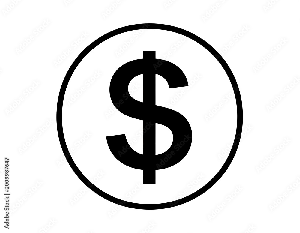 Obraz premium Black Dollar Sign Icon In A Circle Isolated On White Background Minimalist Financial Vector Illustration Concept Of Money Currency And Banking Symbol