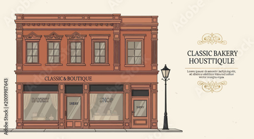 Cuadro en lienzo Vintage Bakery and Shop Facade Illustration
