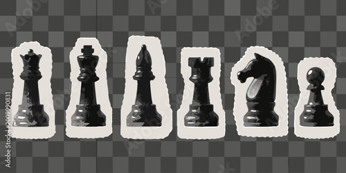 Tableau sur toile chess pieces lineup black and white illustration on gray background