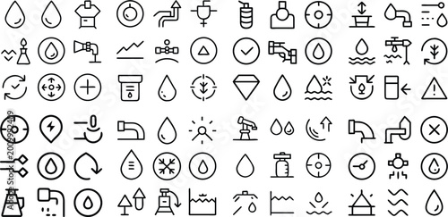 Quadro su tela Collection of clean, minimalist, and versatile water-related icons in a line-art style, perfect for representing diverse applications