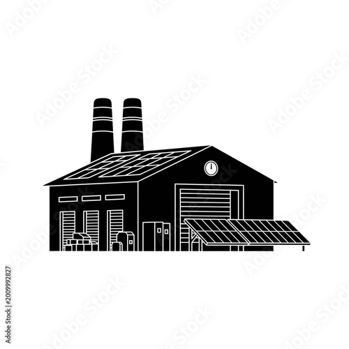 Eco Friendly Industrial Factory Building with Solar Panels Vector