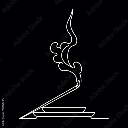 Minimalist Incense Stick and Smoke Vector Line Art Illustration