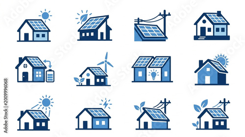 Quadro em tela Solar powered residential house icons.
