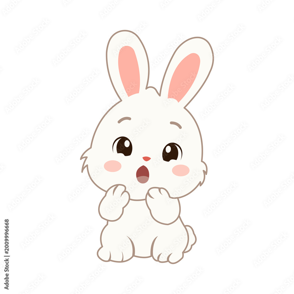 Fototapeta premium Cute bunny vector icon illustration element featuring an adorable happy rabbit with various cheerful expressions.