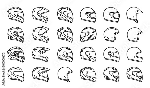 Foto Minimal motorcycle helmet outline icon set racing gear vector collection editabl