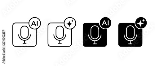 AI Voice Assistant Microphone Icon Set, Minimal Line UI Icons