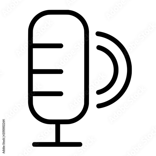 Microphone with Sound Waves Icon, Voice Recording Line Symbol