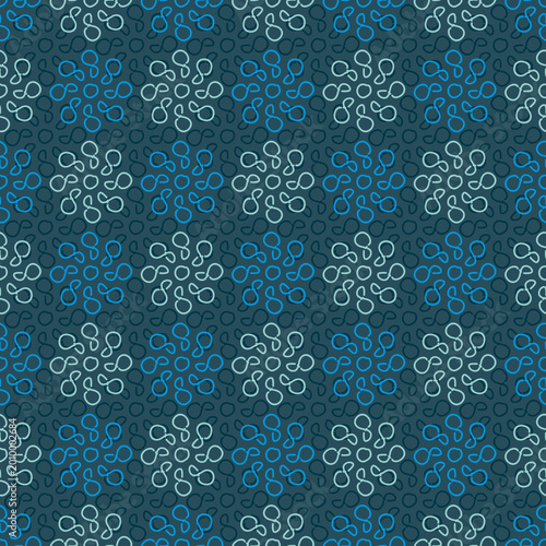 Seamless Abstract Geometric Pattern with Blue and Grey Hand Drawn Shapes, Modern Repeating Background Design for Textile, Packaging, Wallpaper, and Digital Use