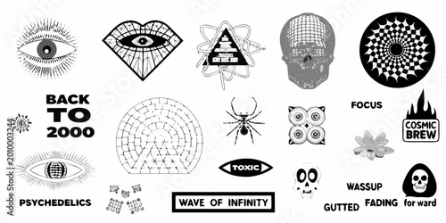 Tableau sur toile psychedelic graphics collage monochrome illustrations with occult and retro them
