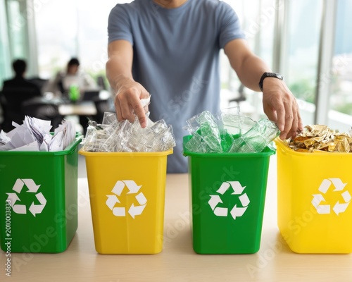 People Sorting Waste into Recycling Bins Environmental Concept