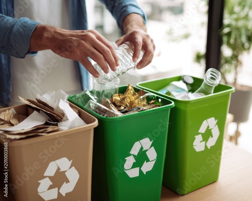 Eco Friendly Waste Separation into Recycling Bins Concept